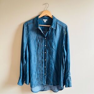 Sundance Tessa Pleated Front Chambray Button Up Shirt Top Sz XL Extra Large